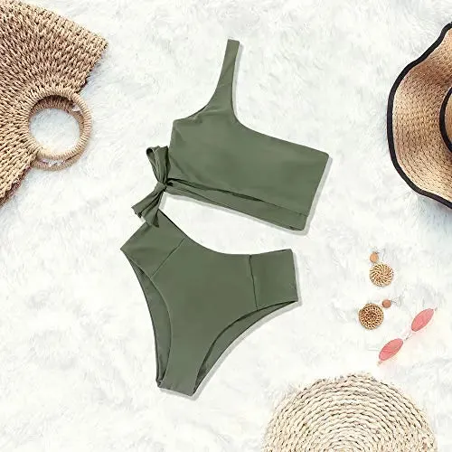 High Waisted One Shoulder Bikini