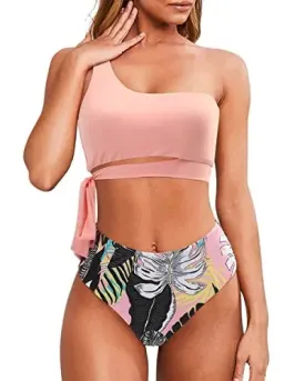 High Waisted One Shoulder Bikini