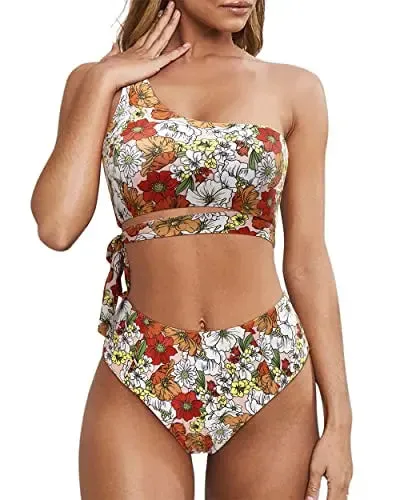 High Waisted One Shoulder Bikini