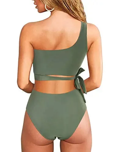 High Waisted One Shoulder Bikini