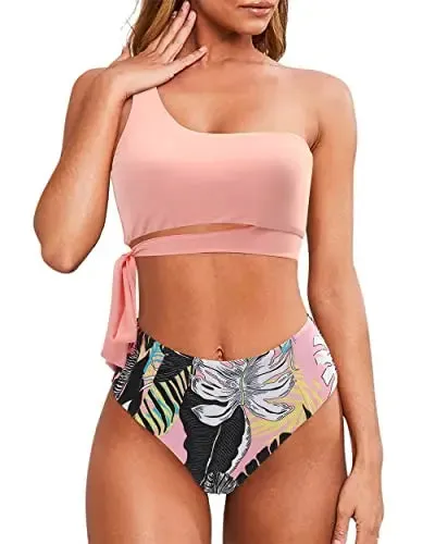 High Waisted One Shoulder Bikini