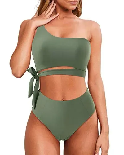 High Waisted One Shoulder Bikini