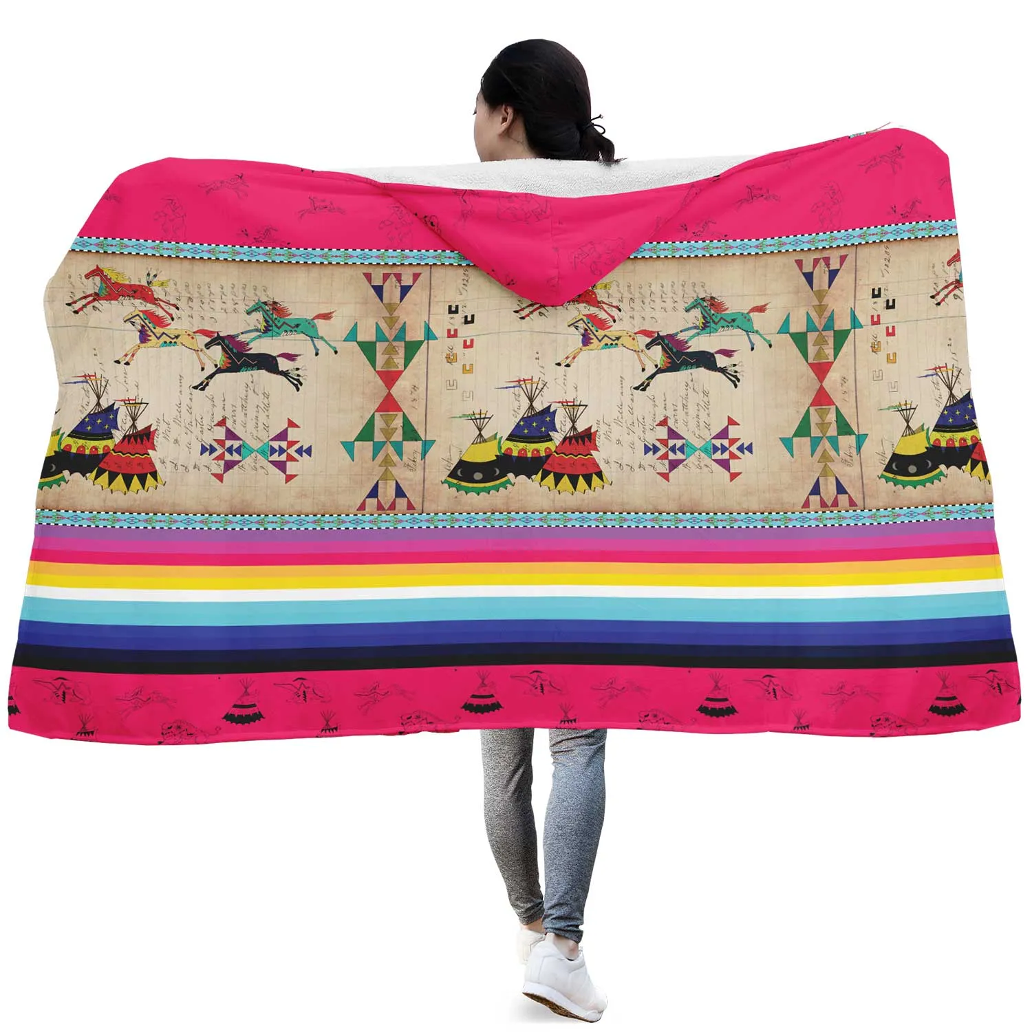 Horses Running Berry Hooded Blanket