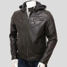 Jami Black Hooded Leather Jacket for Men