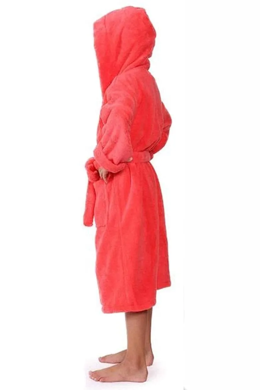 Kid's Fleece with Hooded Bathrobe, Warmth & Cozy, Soft & fast dry, (Coral)