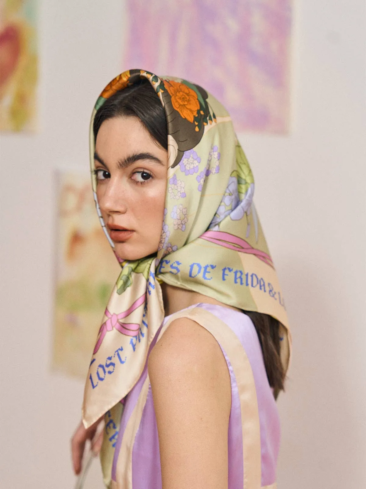 Lost Pattern NYC - FRIDA x LOST PATTERN "Los Amores de Frida" Large Silk Scarf - Pastel