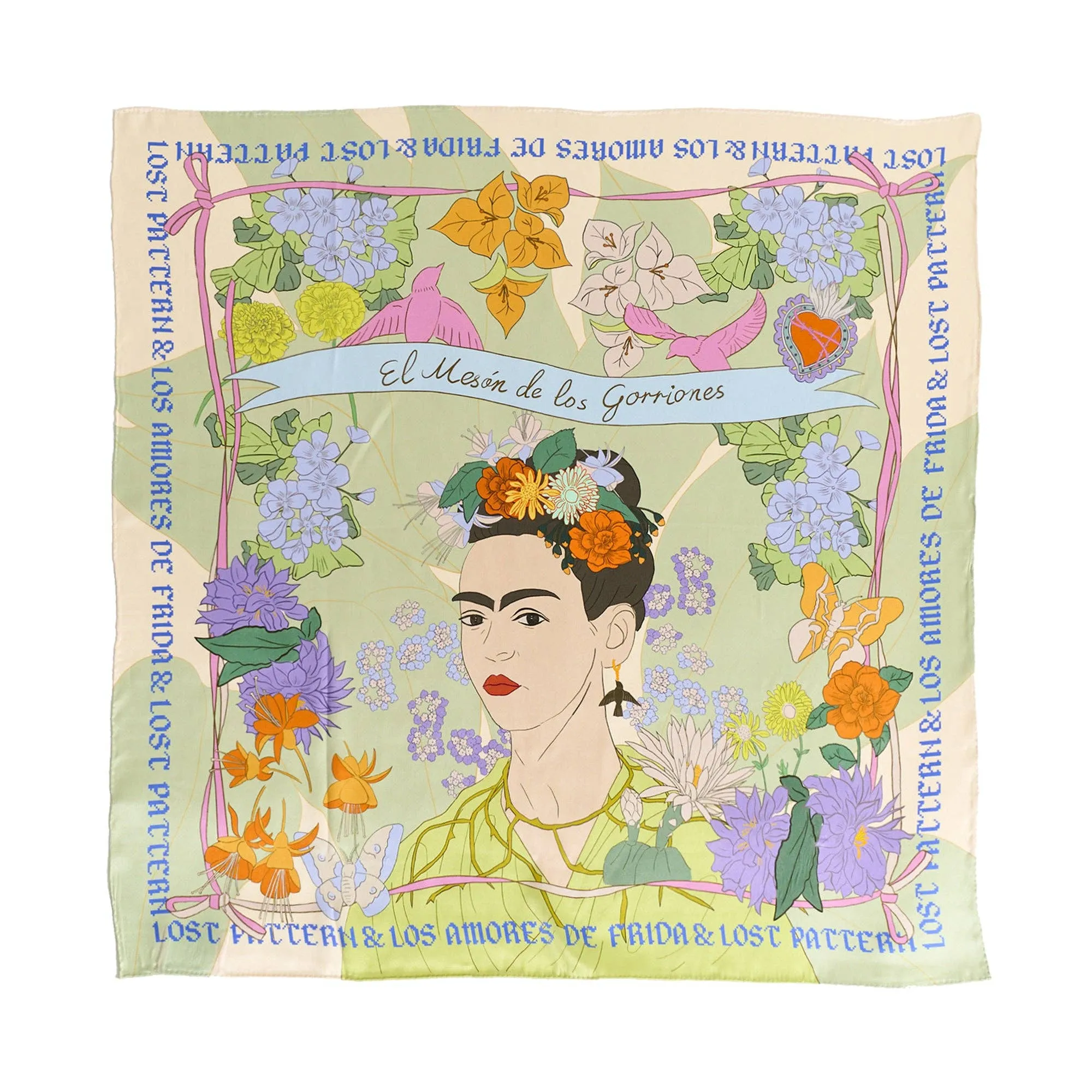 Lost Pattern NYC - FRIDA x LOST PATTERN "Los Amores de Frida" Large Silk Scarf - Pastel