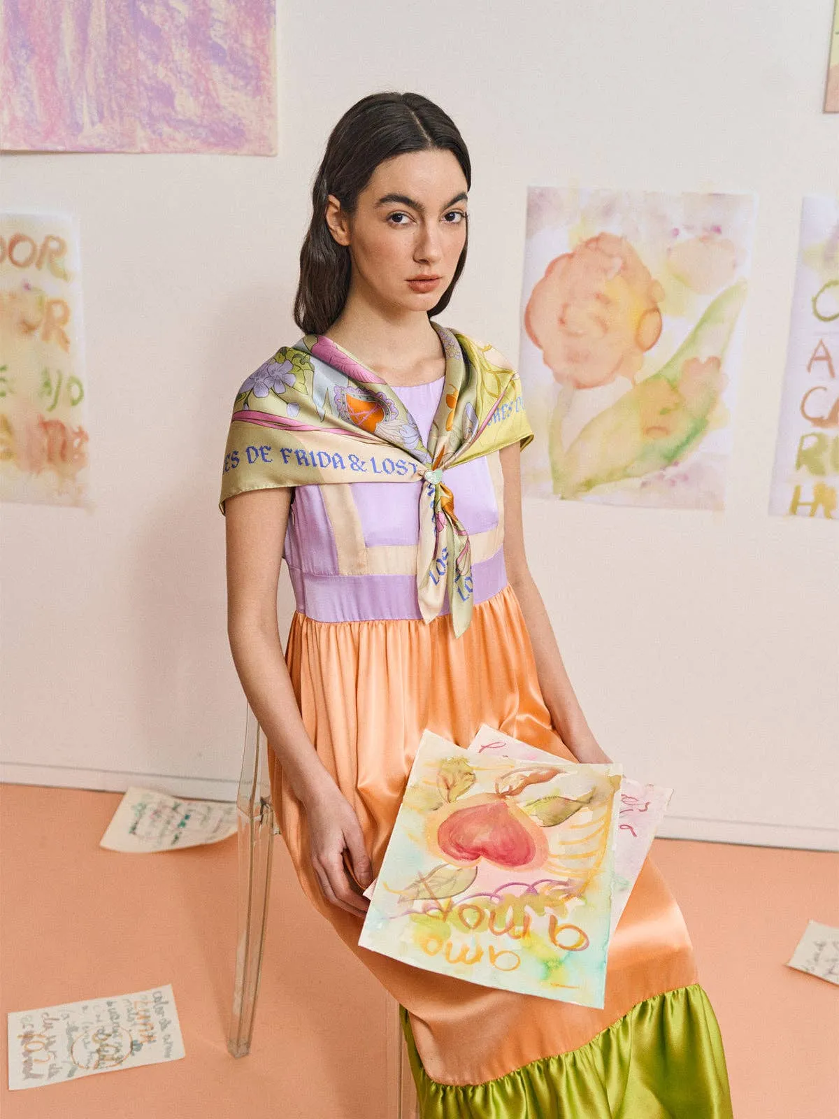 Lost Pattern NYC - FRIDA x LOST PATTERN "Los Amores de Frida" Large Silk Scarf - Pastel