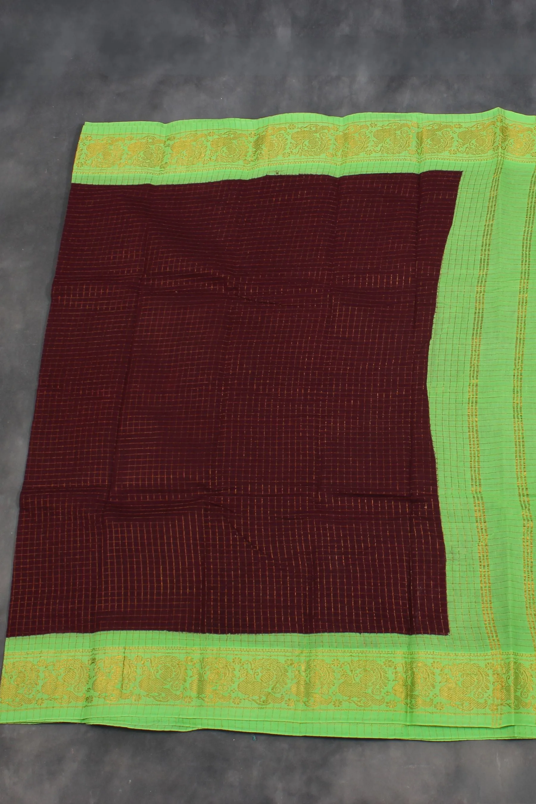 Madurai Sungudi Cotton Saree with Golden Checks & Double Side Zari Border