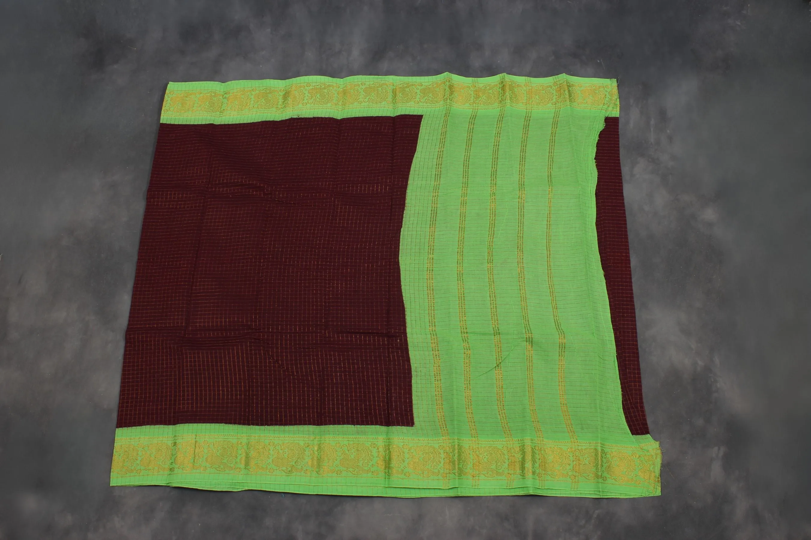 Madurai Sungudi Cotton Saree with Golden Checks & Double Side Zari Border