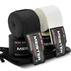 Meister ELITE 180" Elastic Hand Wraps - 2 Pack - Black / Ivory