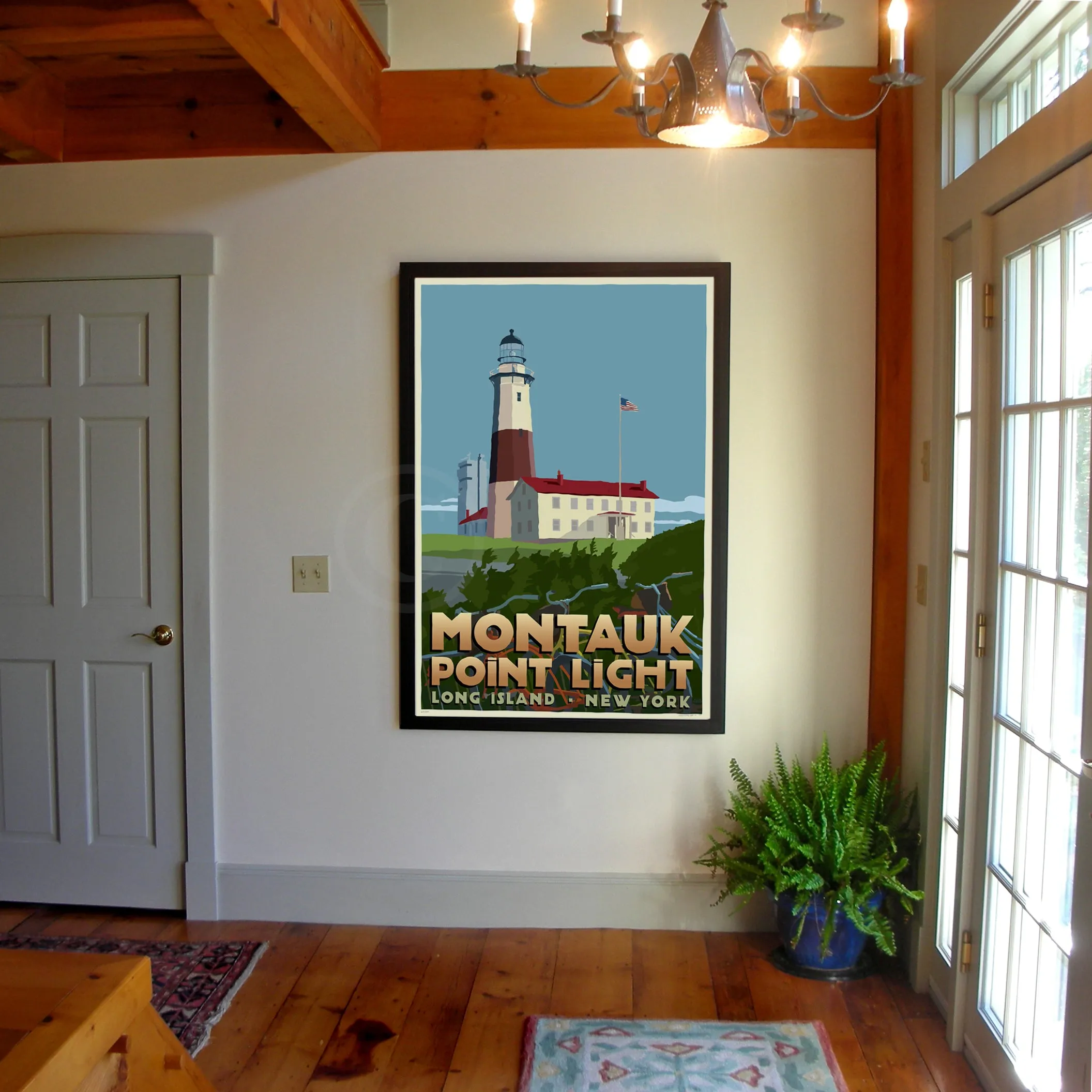 Montauk Point Light 36" x 53" Framed Travel Poster - Montauk Long Island New York