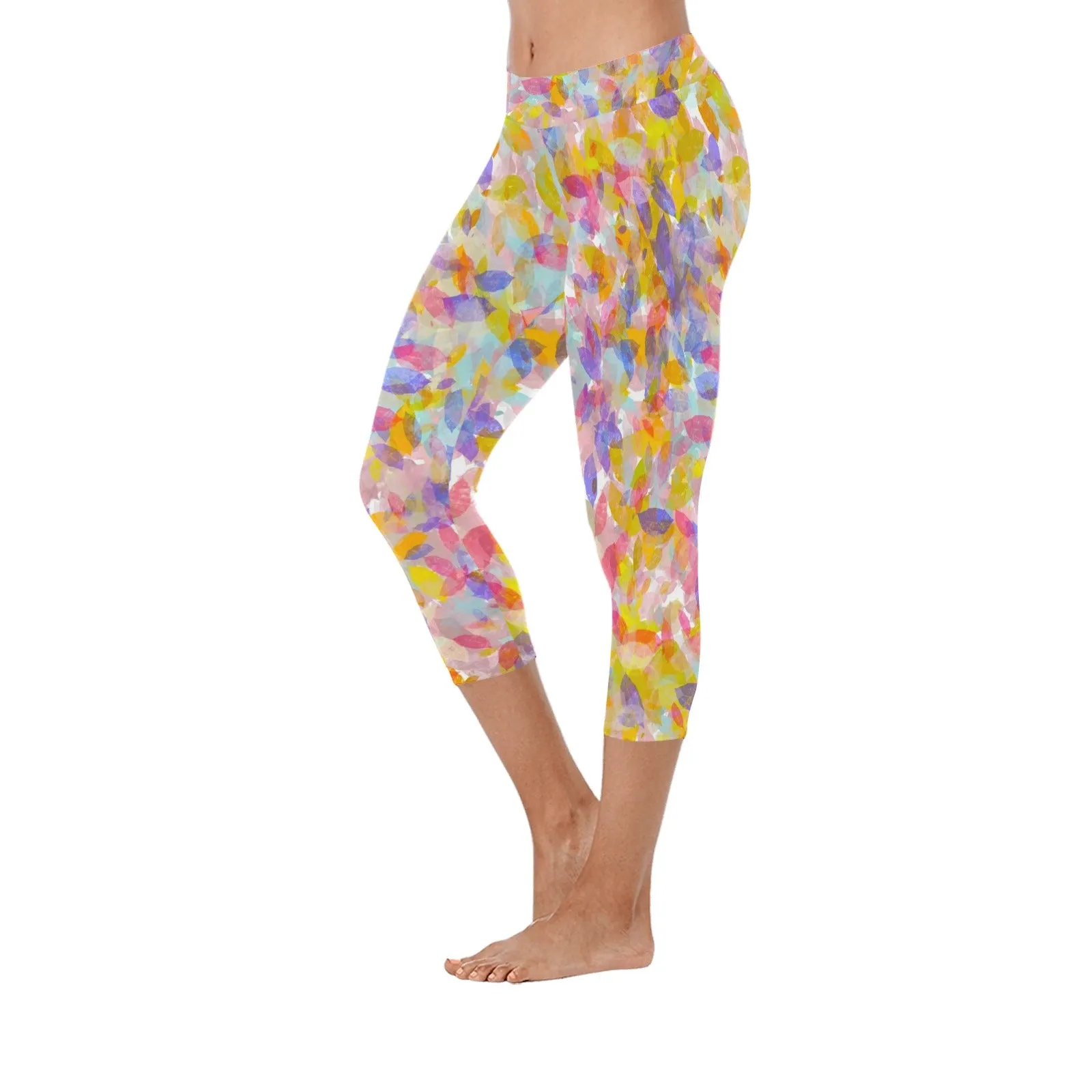 Multi Painted Leaves Capri Leggings up to 5 XL