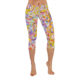 Multi Painted Leaves Capri Leggings up to 5 XL