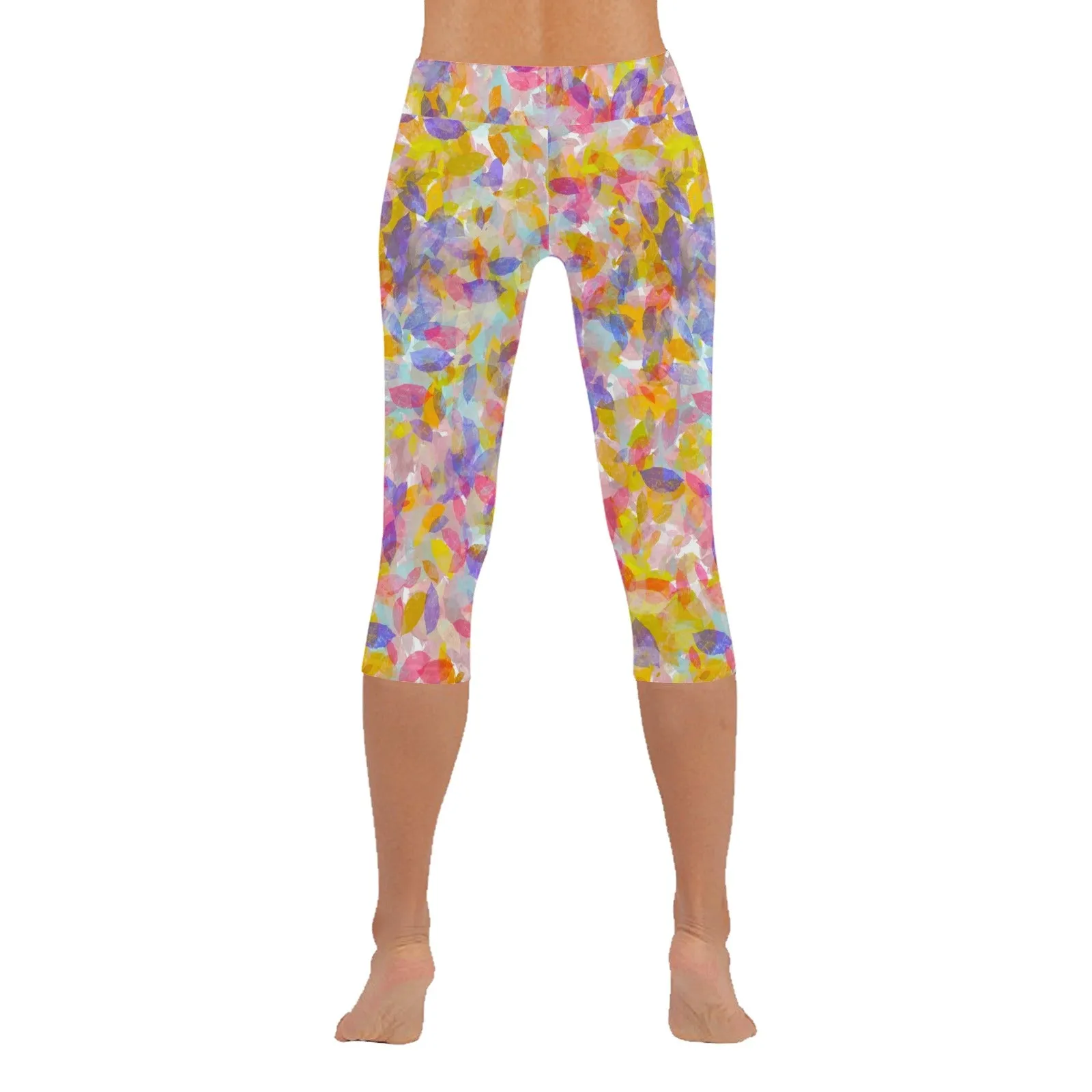 Multi Painted Leaves Capri Leggings up to 5 XL