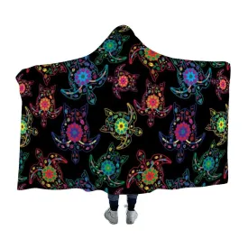 Neon Floral Turtles Hooded Blanket