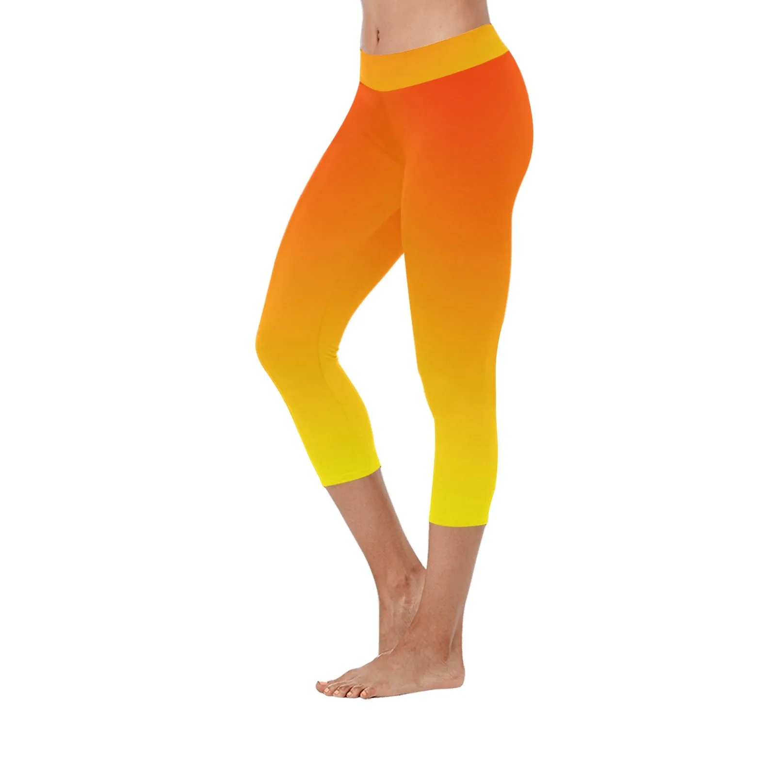 Ombre Orange Yellow Capri Leggings up to 5 XL