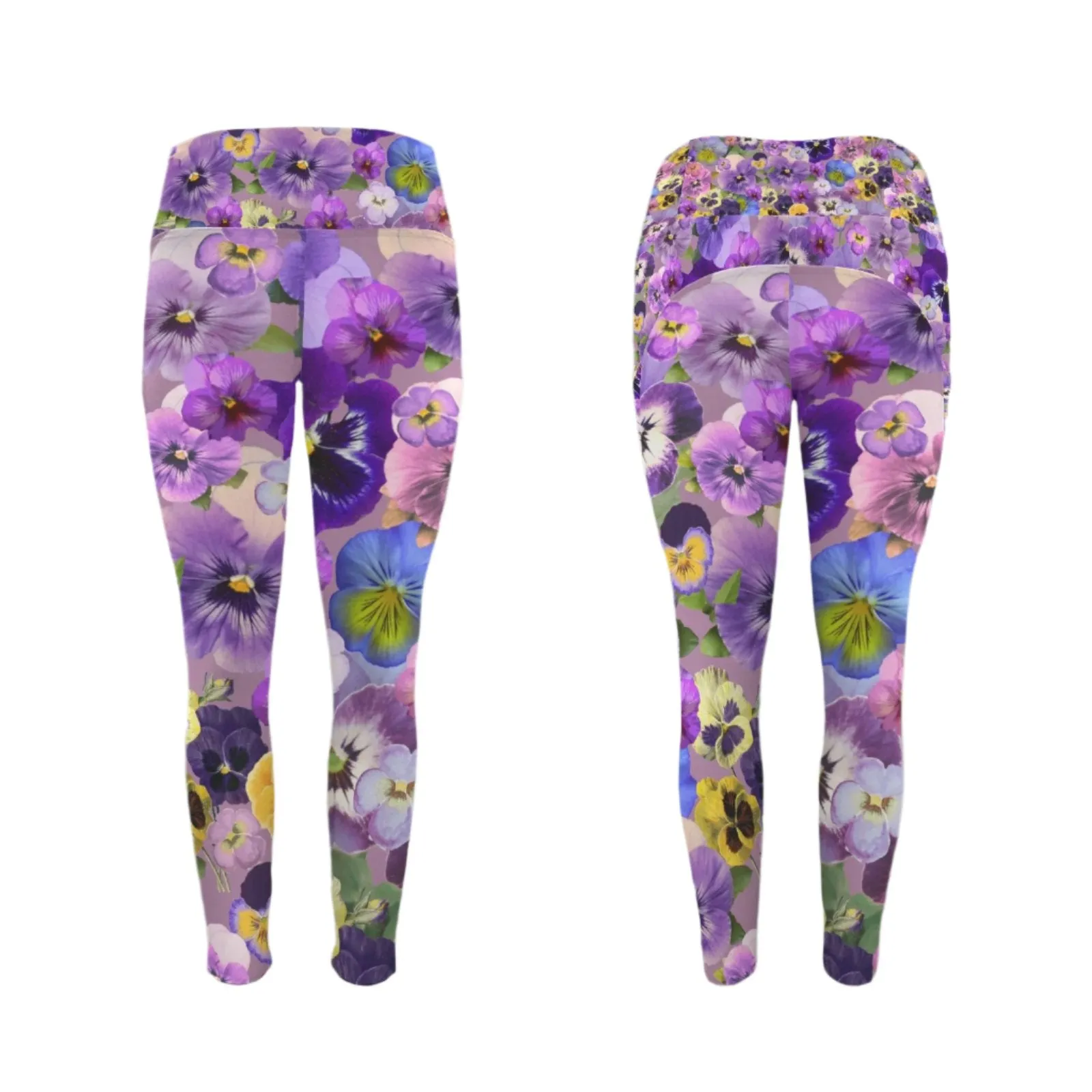 Pansies Retro Leggings with Pockets up to 5 XL (FWS)