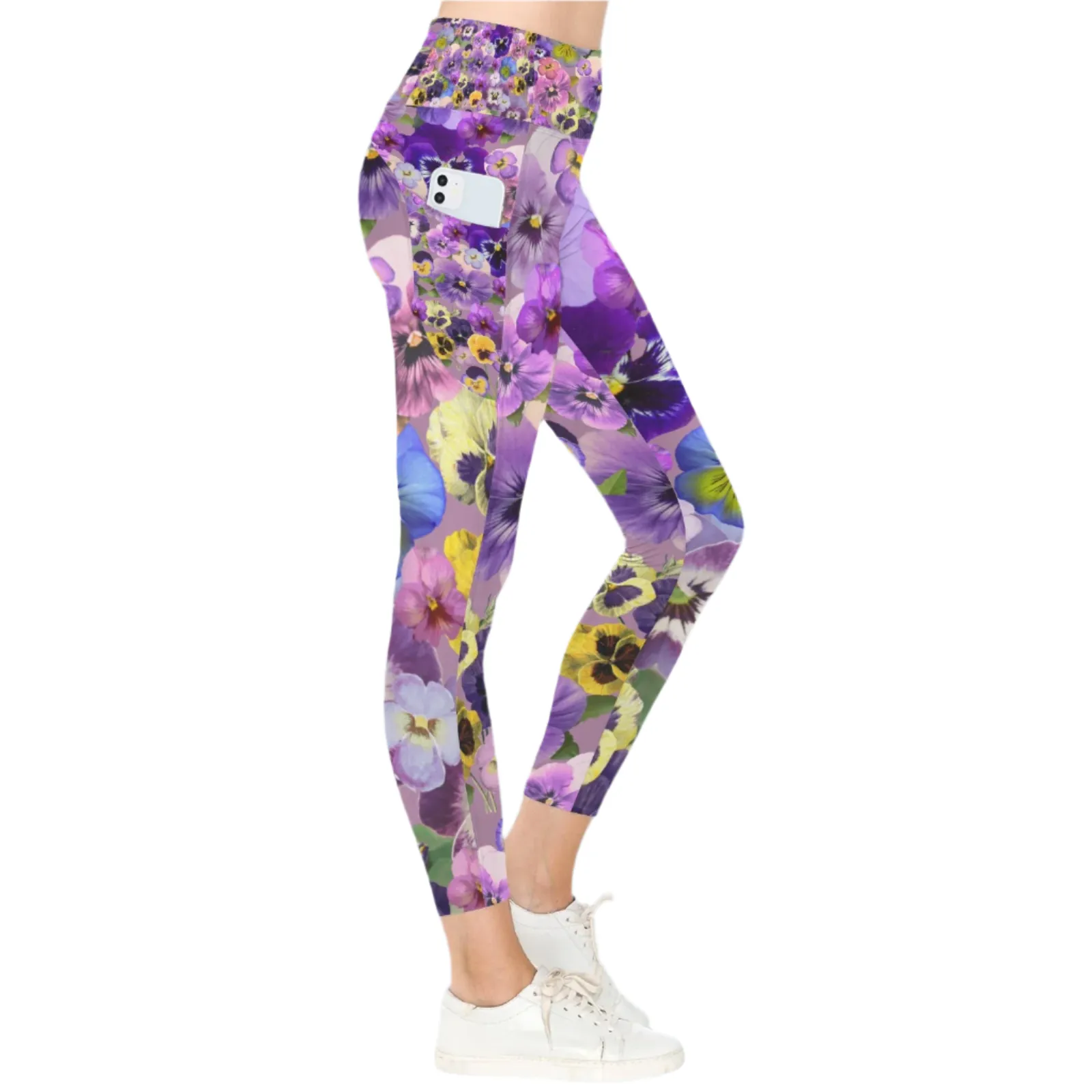 Pansies Retro Leggings with Pockets up to 5 XL (FWS)