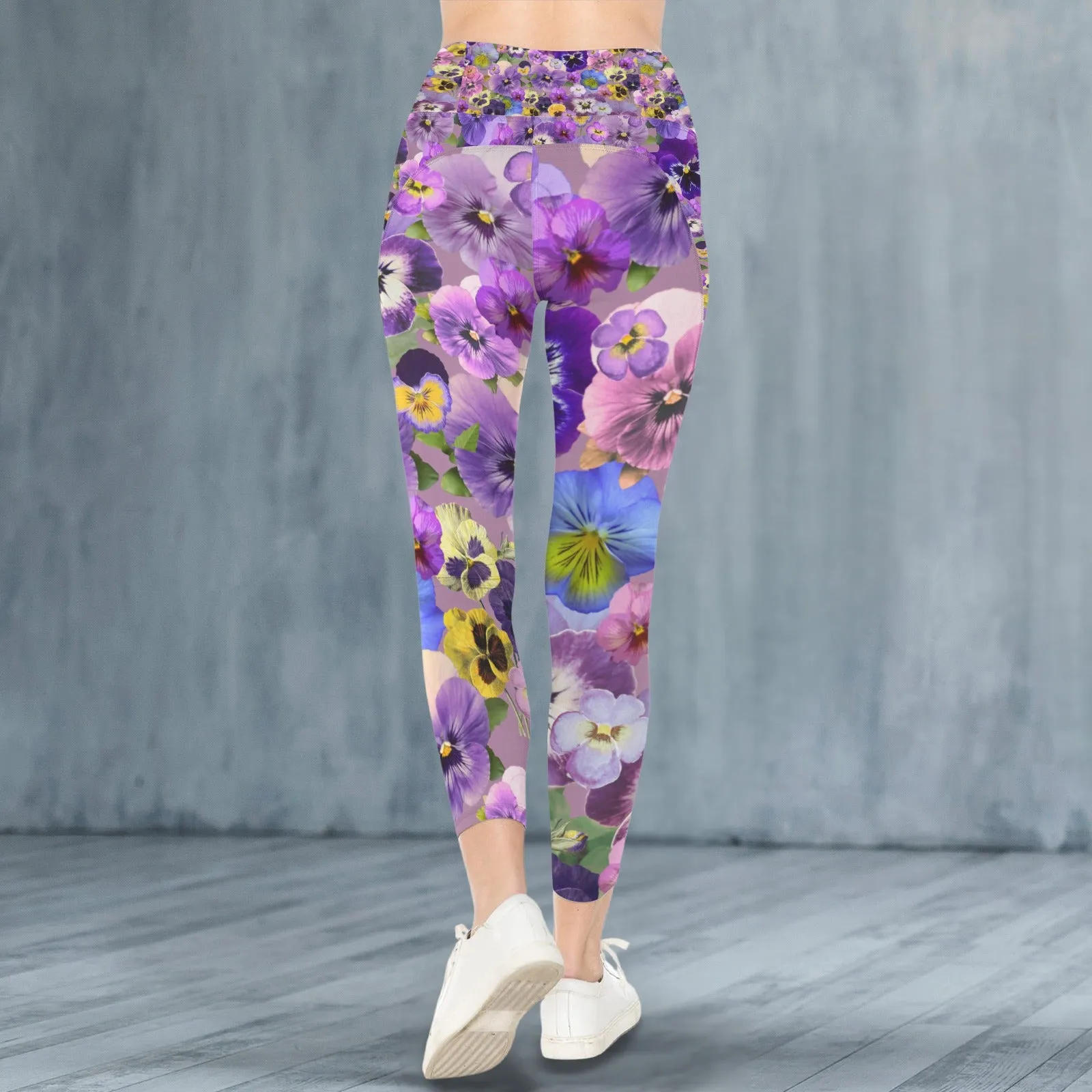 Pansies Retro Leggings with Pockets up to 5 XL (FWS)