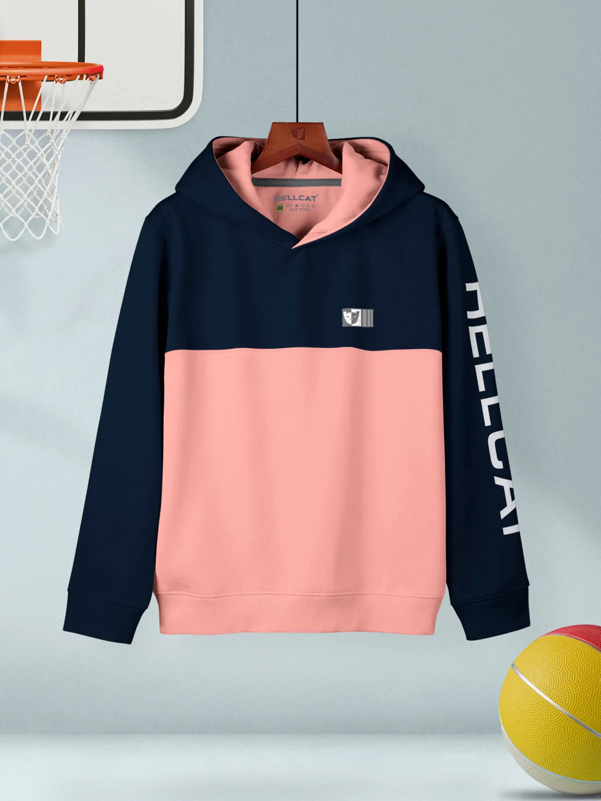 Peach Colourblocked Cotton Blend Hoodie Sweatshirt For Boys