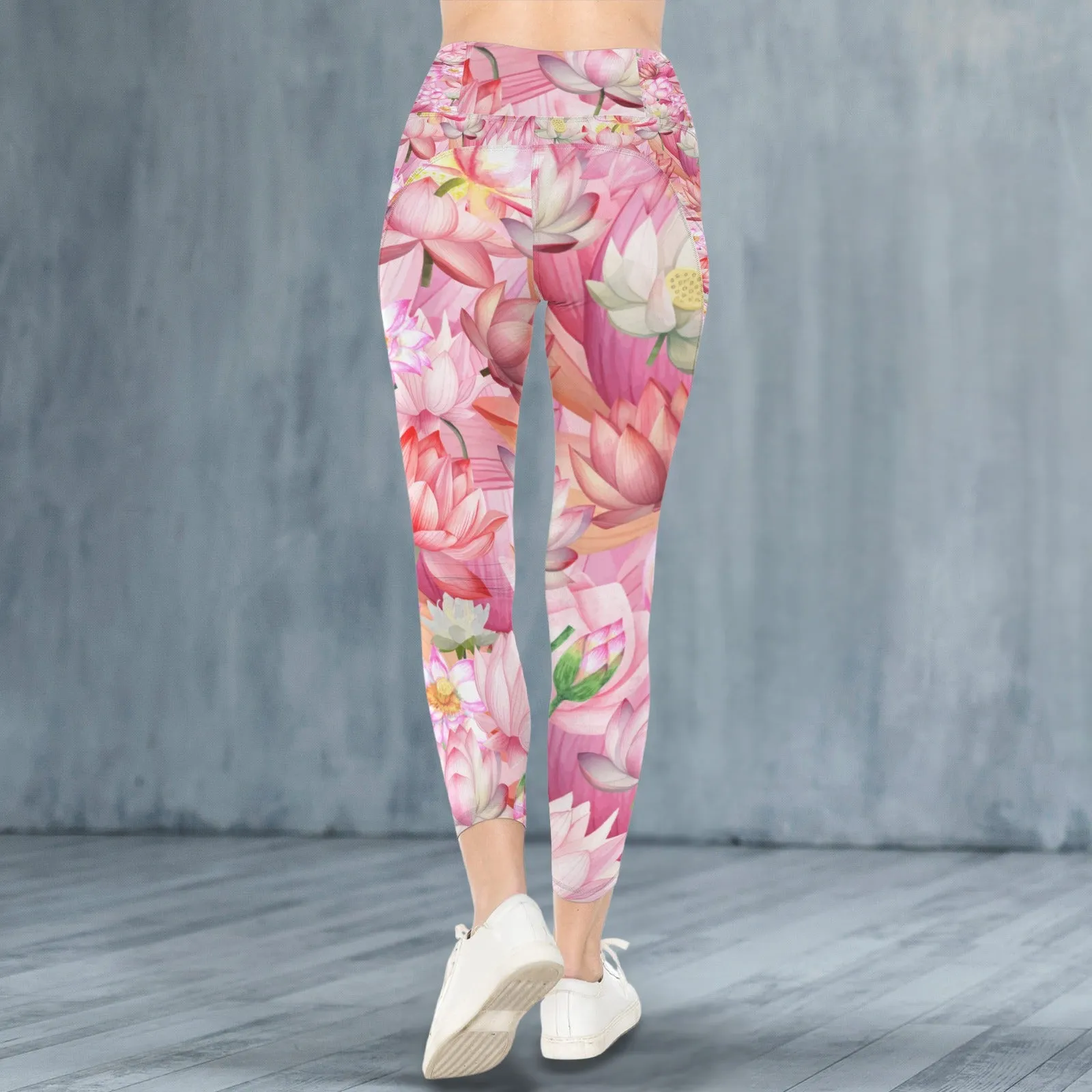 Pink Lotus Leggings with Pockets up to 5 XL (FWS)