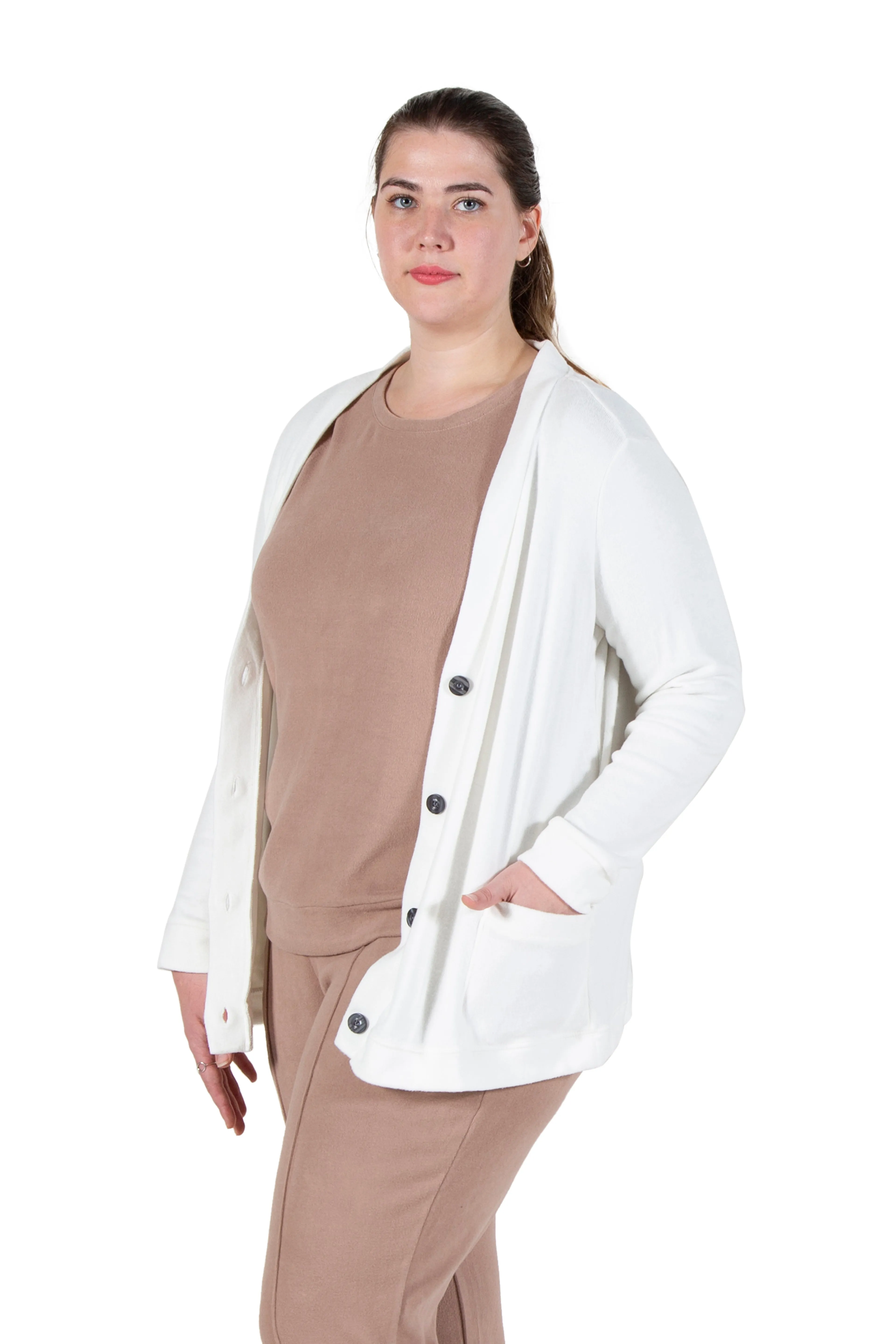 Plus Size Comfort Collection Luxe Cozy Knit Button Front Jacket