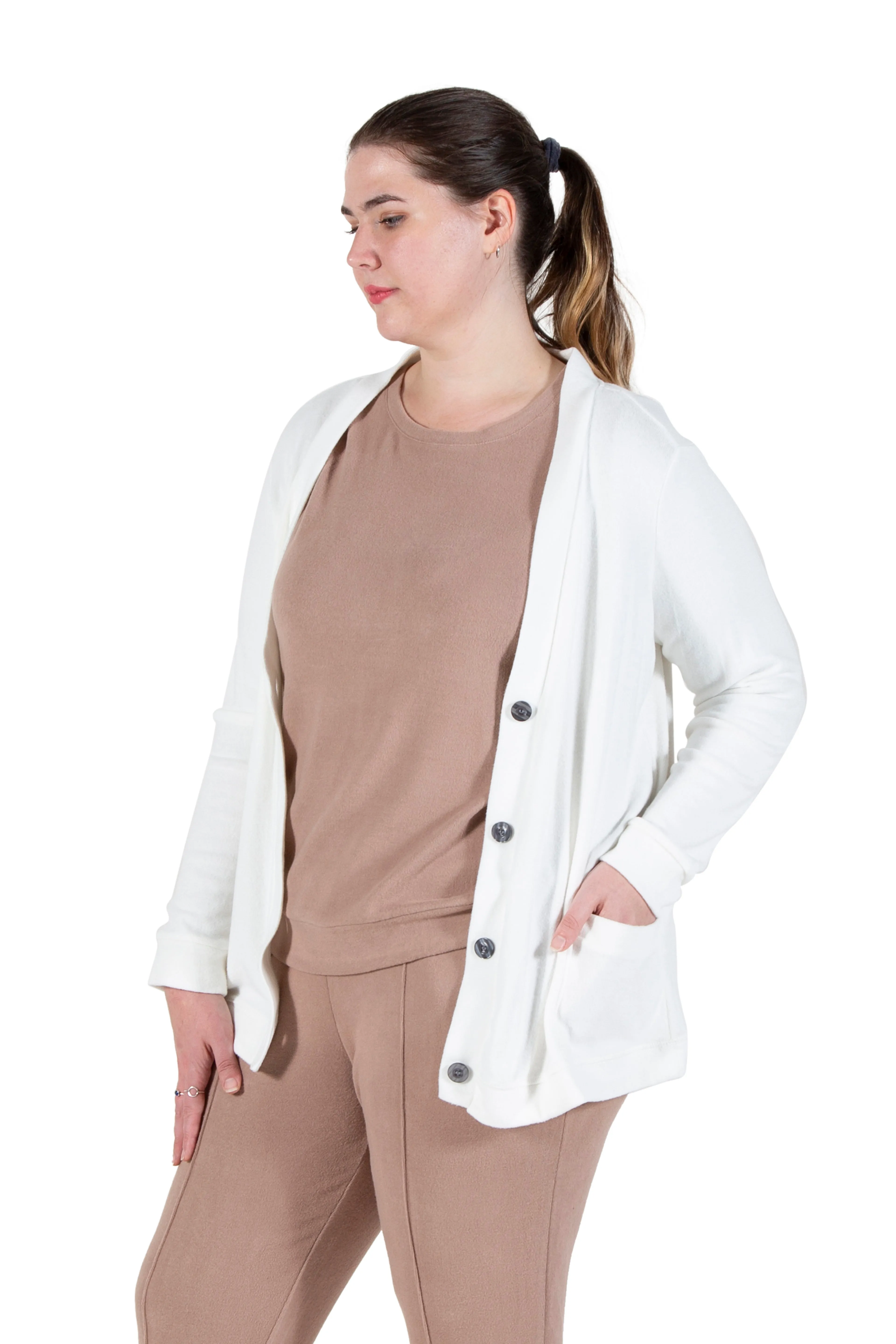 Plus Size Comfort Collection Luxe Cozy Knit Button Front Jacket