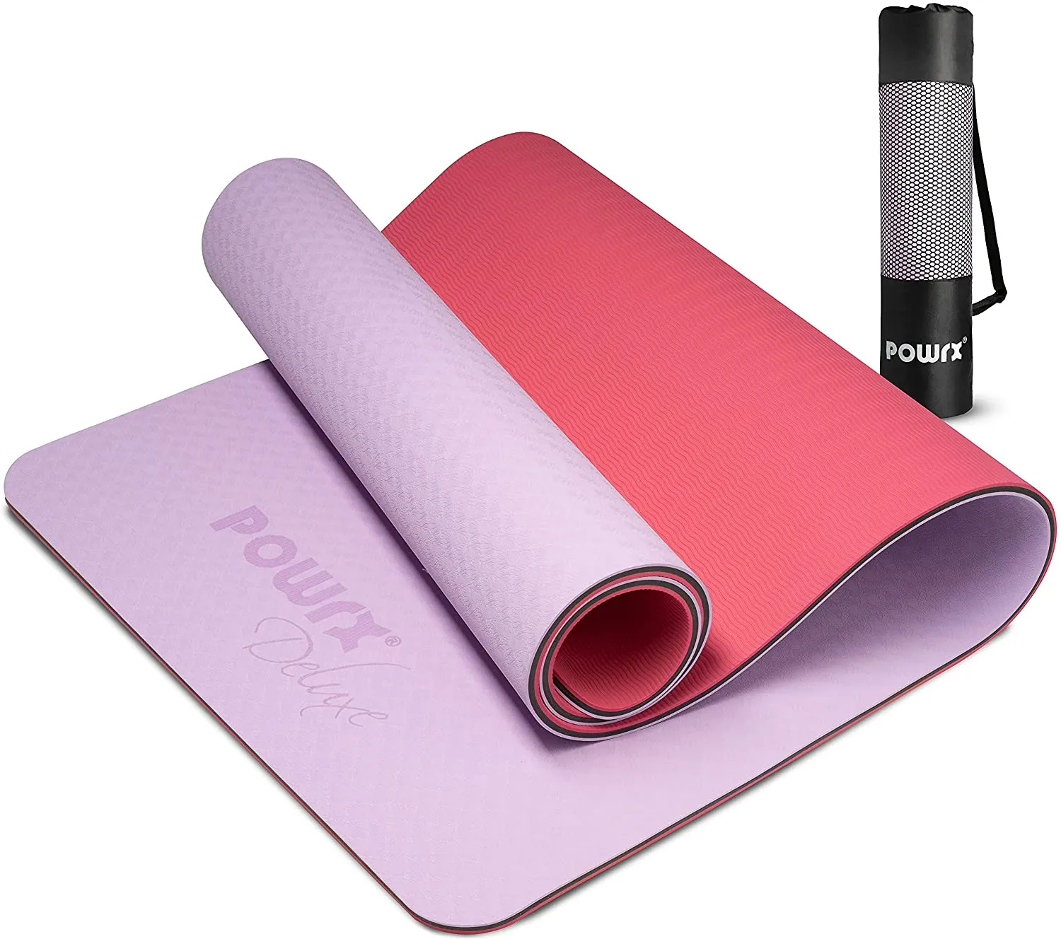 POWRX Yoga Mat 3-layer Technology incl. Carrying Strap   Bag | Excersize mat for workout | Non-slip large yoga mat, 67" x 24"