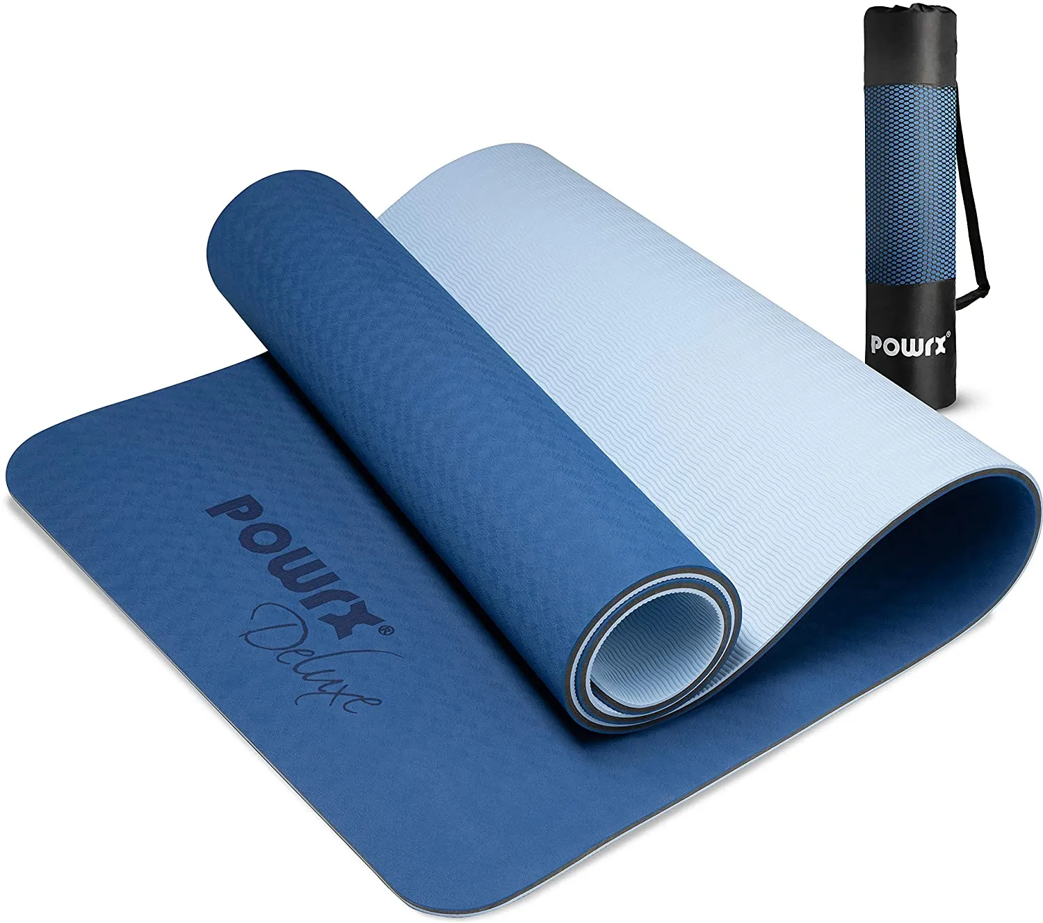 POWRX Yoga Mat 3-layer Technology incl. Carrying Strap   Bag | Excersize mat for workout | Non-slip large yoga mat, 67" x 24"