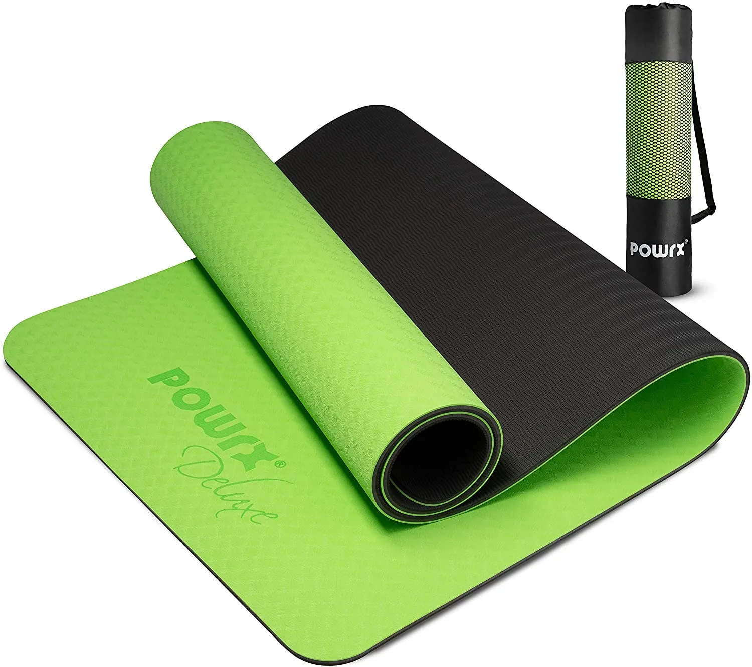 POWRX Yoga Mat 3-layer Technology incl. Carrying Strap   Bag | Excersize mat for workout | Non-slip large yoga mat, 67" x 24"