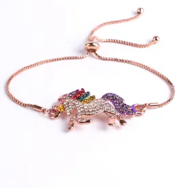 Red Multi-Colored Crystal Unicorn Adjustable Bracelet