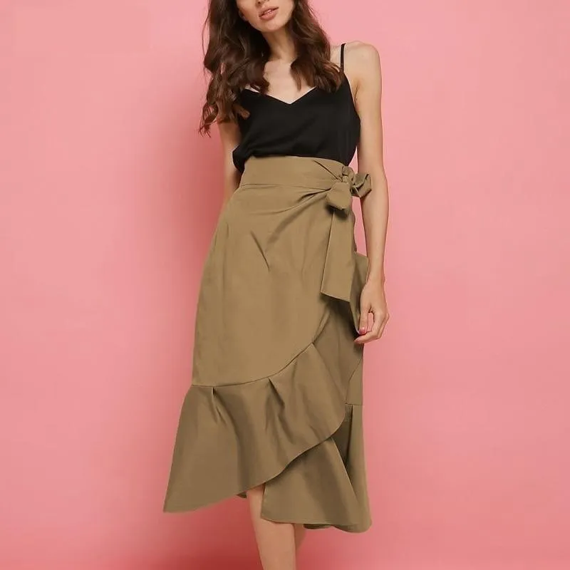 Sexy Ruffled Party High Waist Mid-Calf Skirt