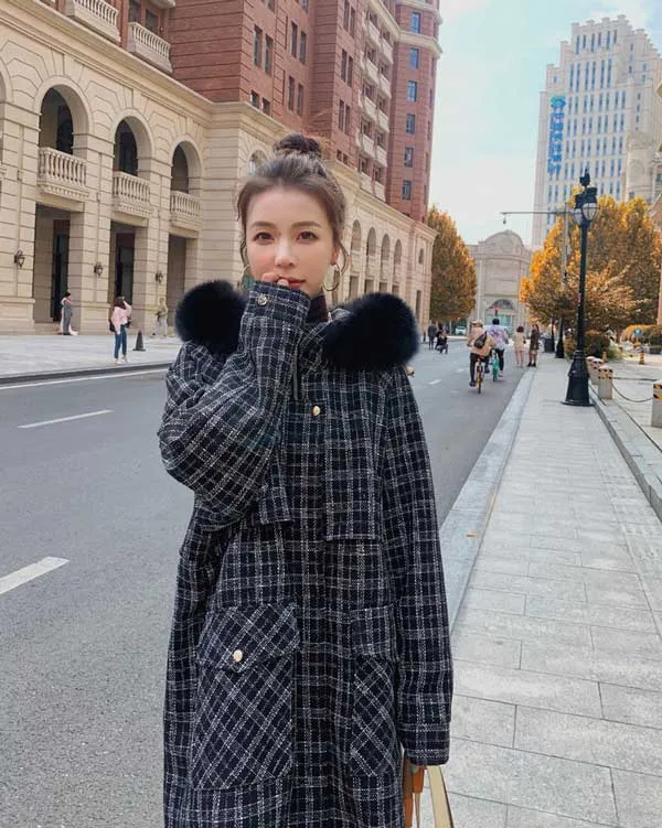 Short Length Faction Plaid Cotton Winter Women's Coat