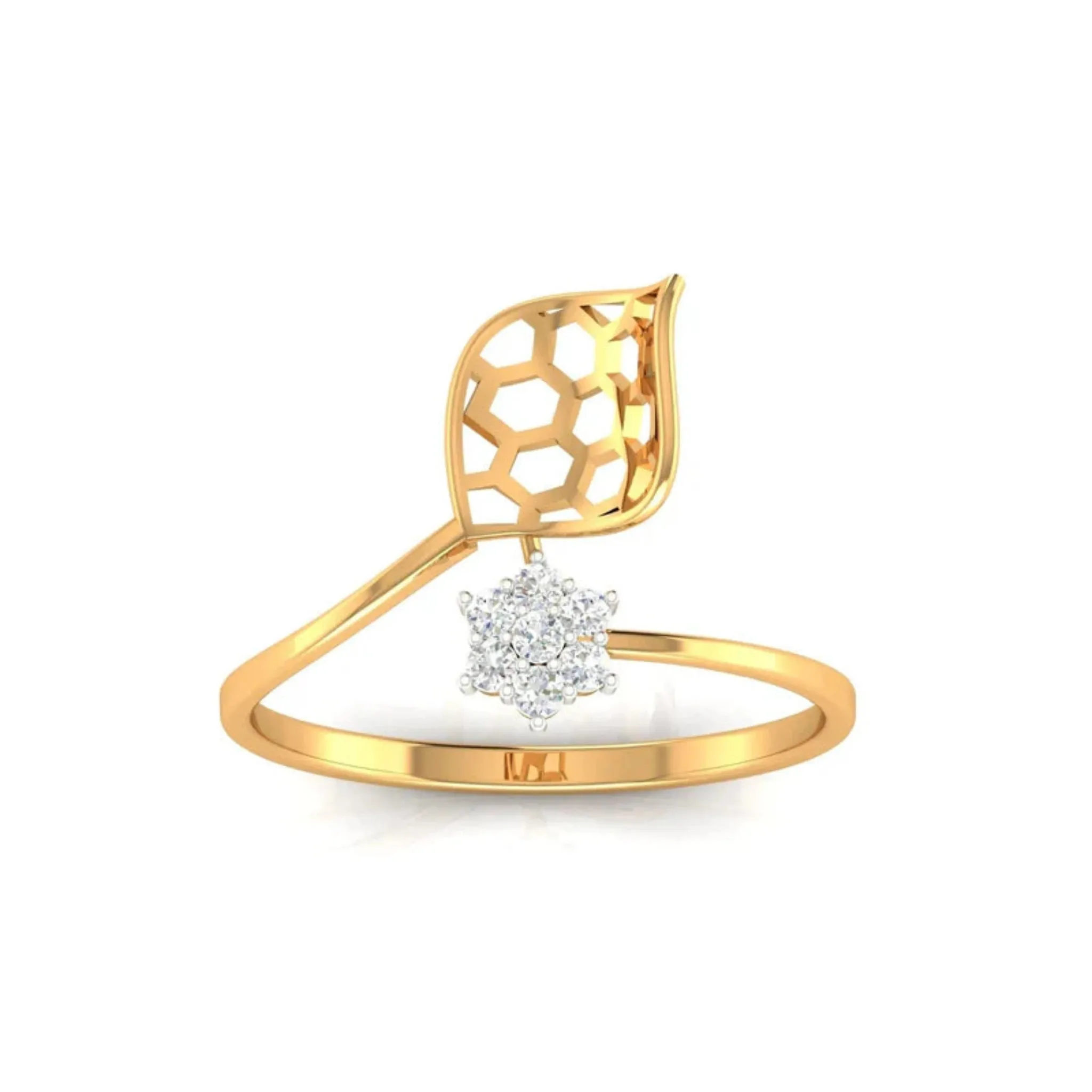 Silver Yellow Gold Adjustable Floral Twist Open Honeycomb Diamond-Accented Ring for Women