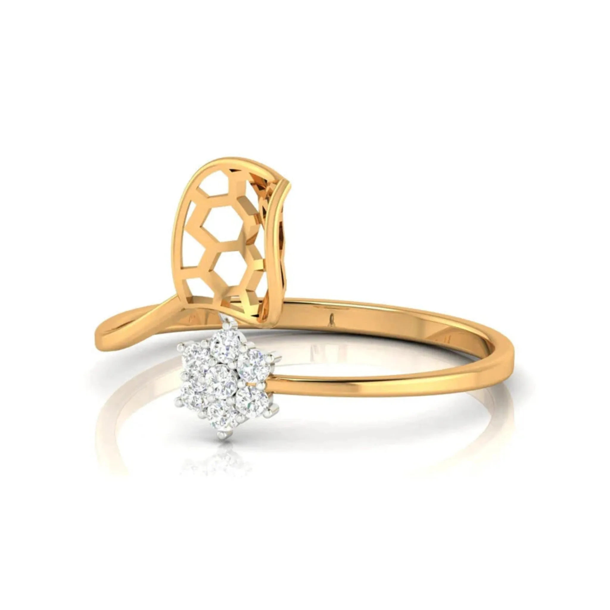 Silver Yellow Gold Adjustable Floral Twist Open Honeycomb Diamond-Accented Ring for Women