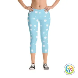 Sky Blue White Dots Capri Leggings