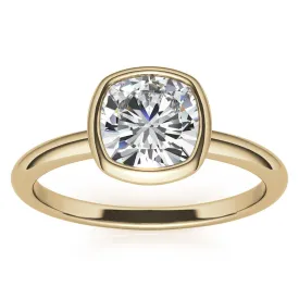 Sterling Silver Cushion-Cut Diamond Adjustable  Engagement Yellow Gold Ring For Woman