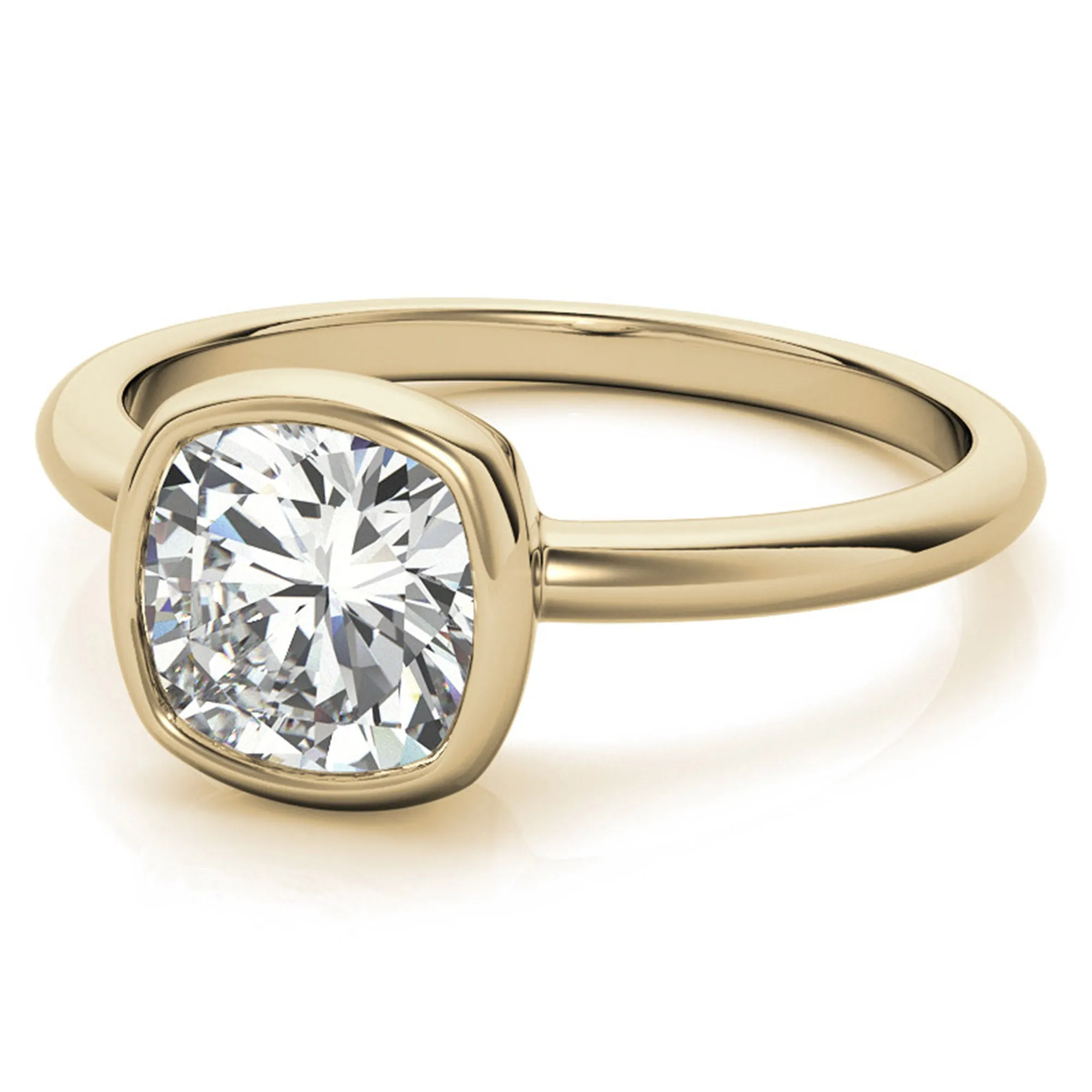 Sterling Silver Cushion-Cut Diamond Adjustable  Engagement Yellow Gold Ring For Woman