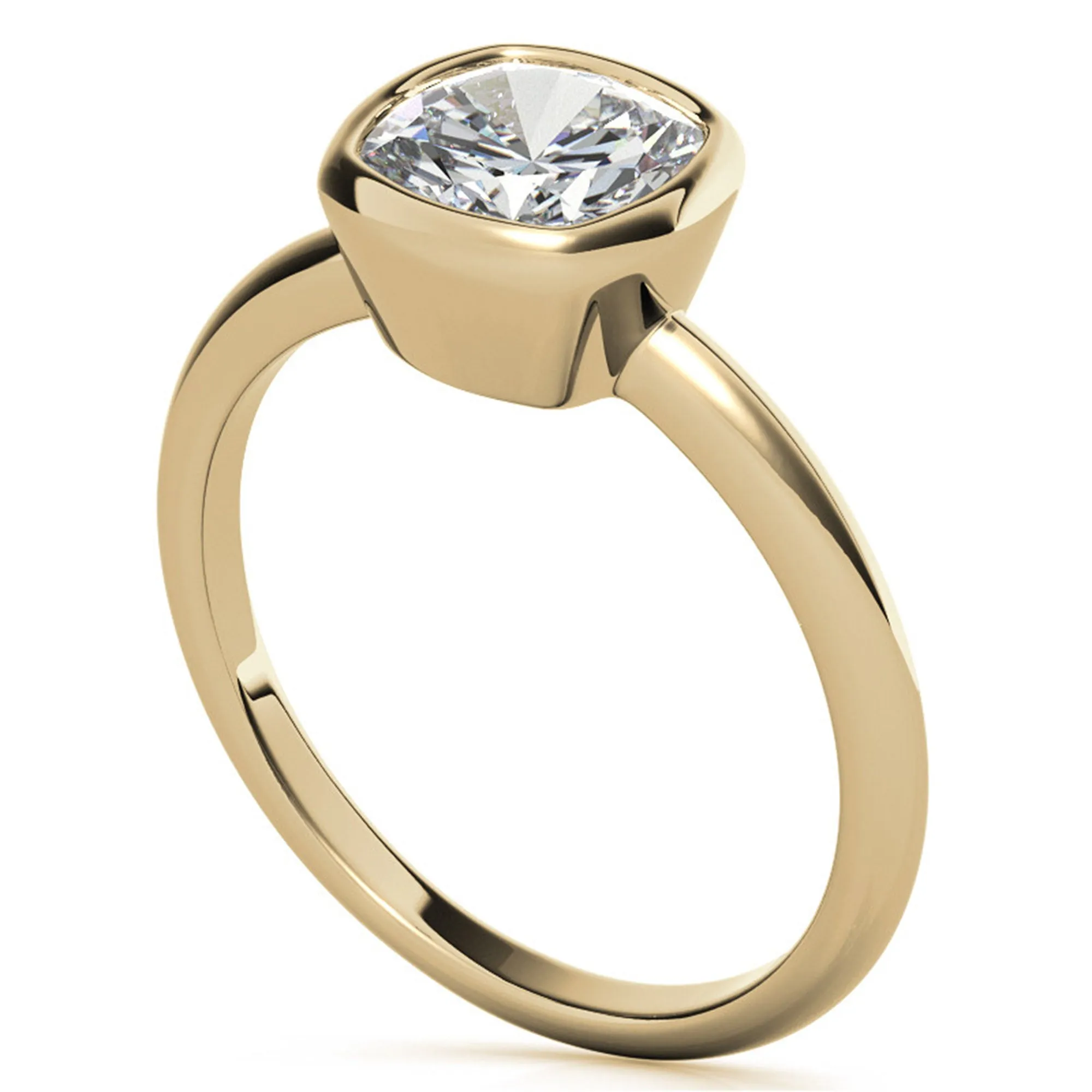 Sterling Silver Cushion-Cut Diamond Adjustable  Engagement Yellow Gold Ring For Woman