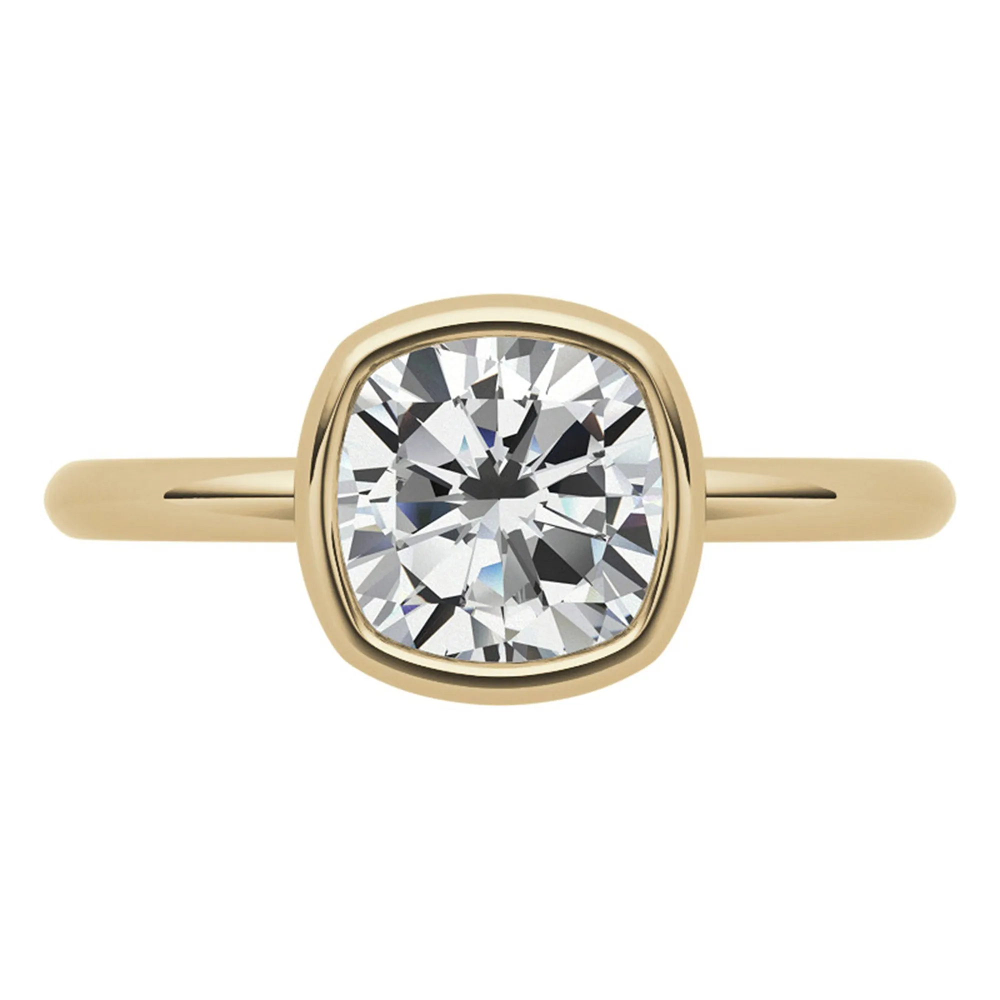 Sterling Silver Cushion-Cut Diamond Adjustable  Engagement Yellow Gold Ring For Woman