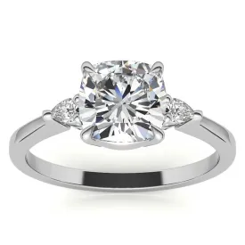 Sterling Silver Cushion-Cut With Two Pear-Shaped  Adjustable Engagement White Gold Ring For Woman