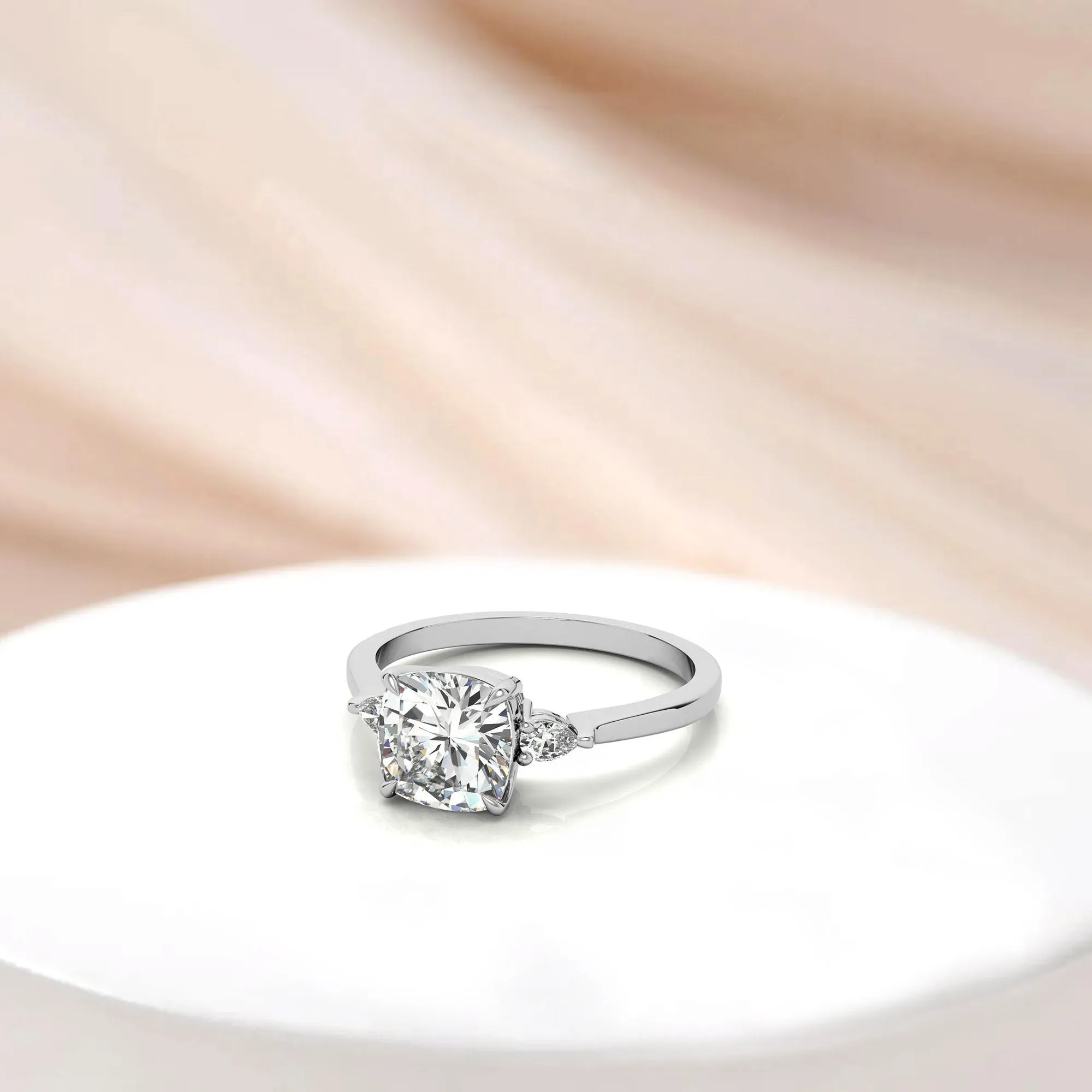 Sterling Silver Cushion-Cut With Two Pear-Shaped  Adjustable Engagement White Gold Ring For Woman