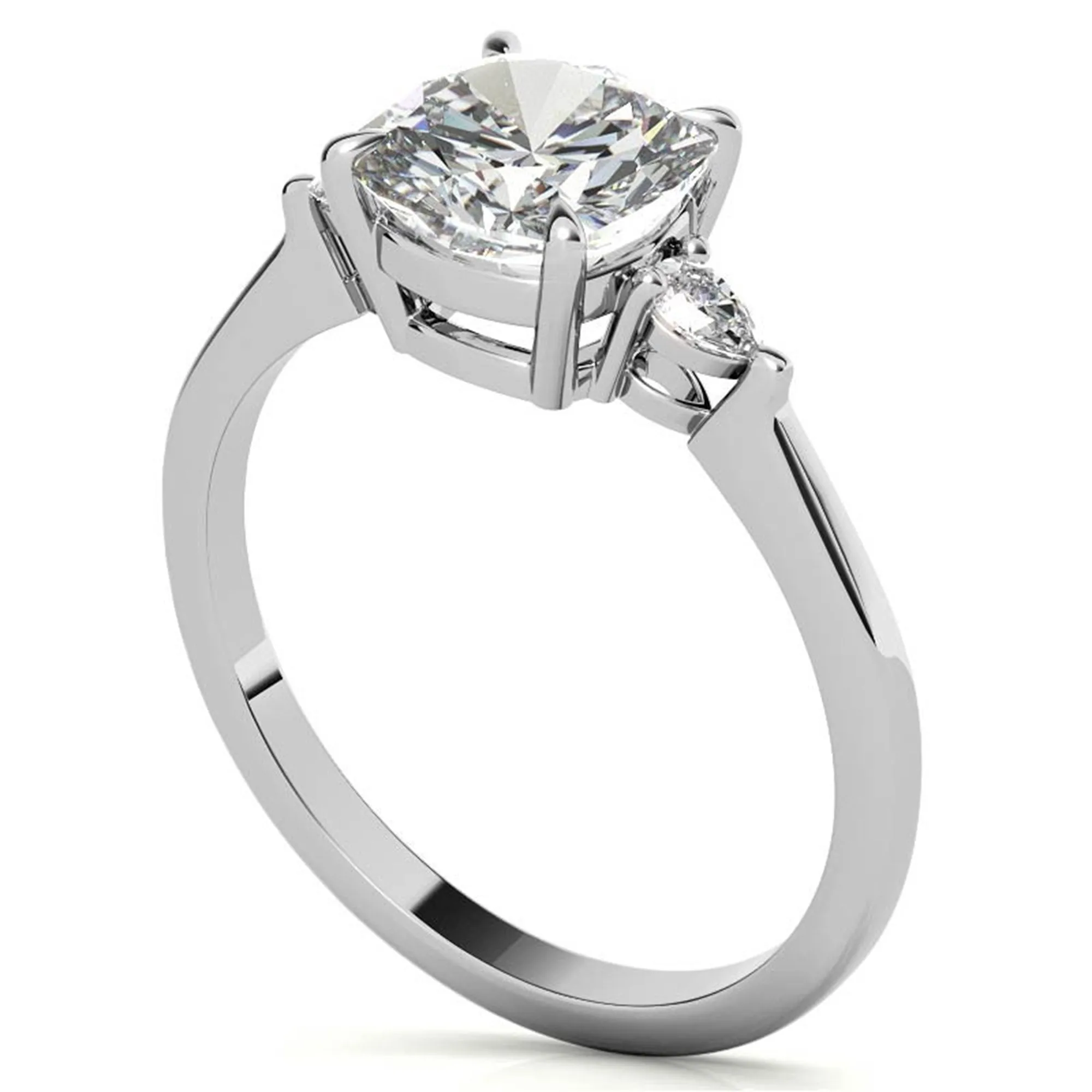 Sterling Silver Cushion-Cut With Two Pear-Shaped  Adjustable Engagement White Gold Ring For Woman