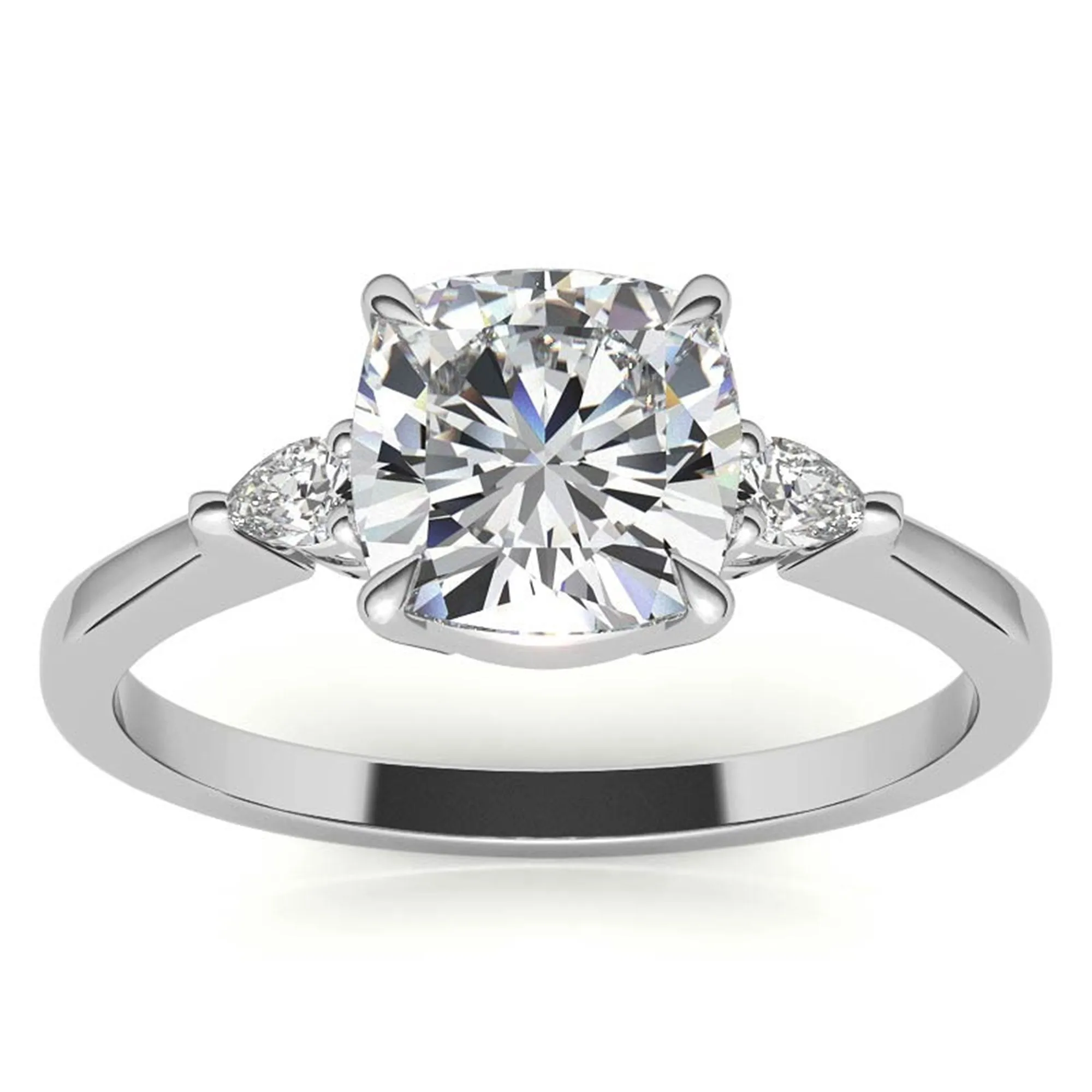 Sterling Silver Cushion-Cut With Two Pear-Shaped  Adjustable Engagement White Gold Ring For Woman