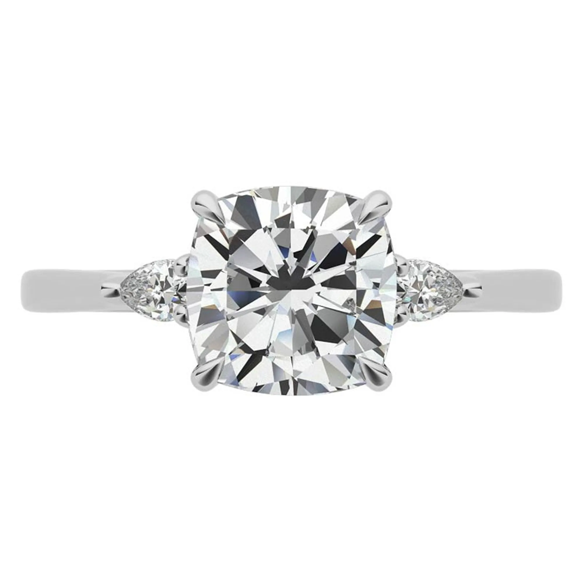 Sterling Silver Cushion-Cut With Two Pear-Shaped  Adjustable Engagement White Gold Ring For Woman