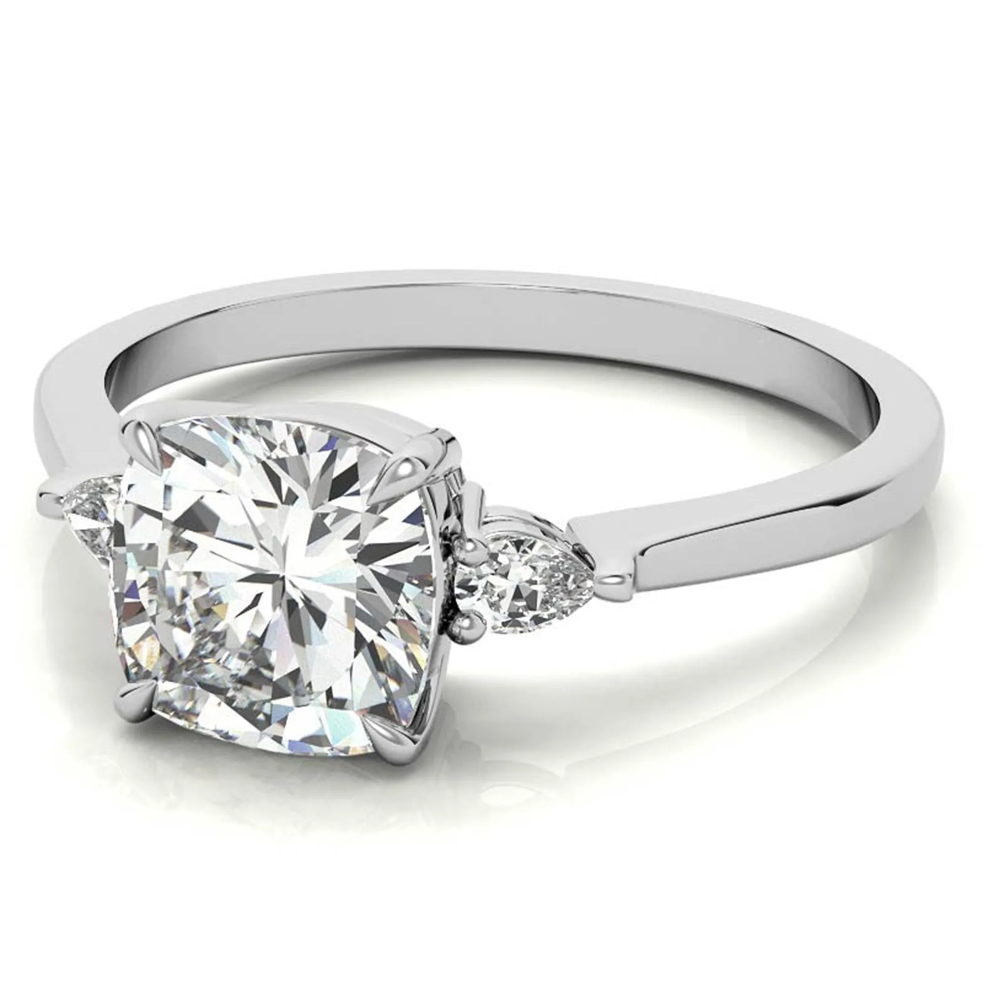 Sterling Silver Cushion-Cut With Two Pear-Shaped  Adjustable Engagement White Gold Ring For Woman