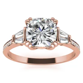 Sterling Silver Oval-Cut Three-Stone  Adjustable Engagement Rose Gold Ring For Woman