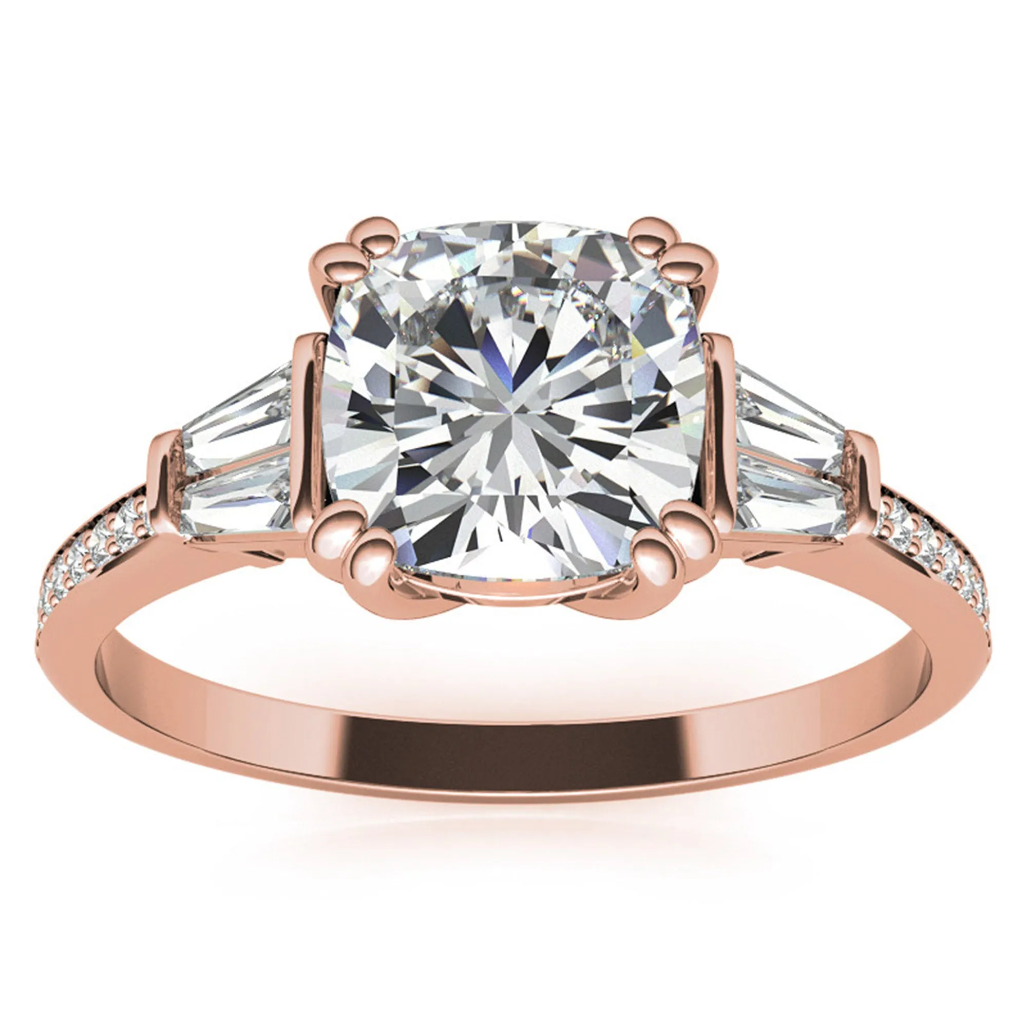 Sterling Silver Oval-Cut Three-Stone  Adjustable Engagement Rose Gold Ring For Woman