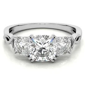 Three-Stone Cushion-Cut White Gold Adjustable Sterling Silver Engagement Ring For Women